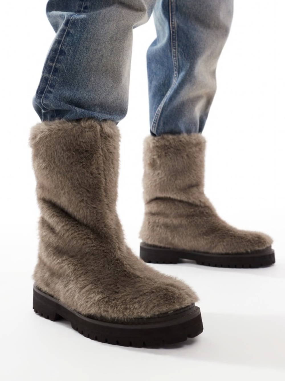 ASOS Faux Fur Soft Mid-Calf Winter Boots in Taupe 10